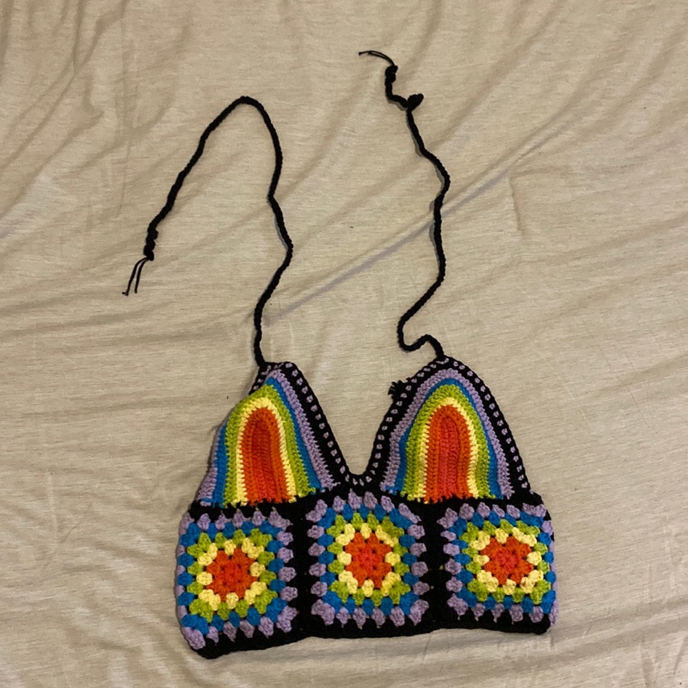 Crocheted rainbow halter top